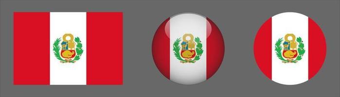 Peru Flag Set Collection, Original Size Ratio, 3D Rounded and Flat Rounded. vector