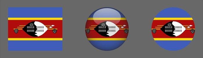 Bandera de eswatini set colección, relación de tamaño original, redondeado 3d y redondeado plano vector