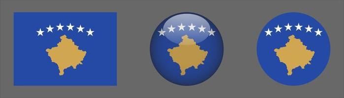 Kosovo Flag Set Collection, Original Size Ratio, 3d Rounded and Flat Rounded vector