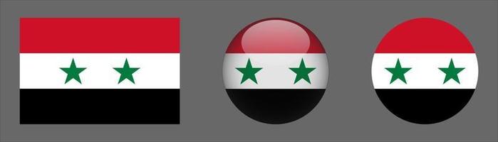 Syria Flag Set Collection, Original Size Ratio, 3D Rounded and Flat Rounded. vector