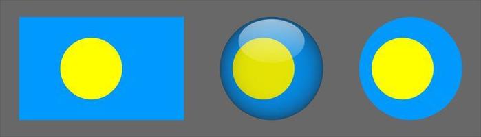 Palau Flag Set Collection, Original Size Ratio, 3D Rounded and Flat Rounded. vector