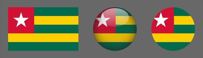 Togo Flag Set Collection, Original Size Ratio, 3D Rounded and Flat Rounded. vector