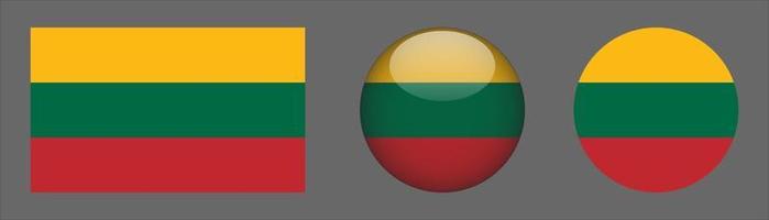 Lithuania Flag Set Collection, Original Size Ratio, 3d Rounded and Flat Rounded vector