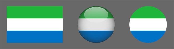 Sierra Leone Flag Set Collection, Original Size Ratio, 3D Rounded and Flat Rounded. vector