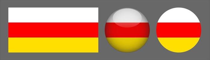 South Ossetia Flag Set Collection, Original Size Ratio, 3D Rounded and Flat Rounded. vector