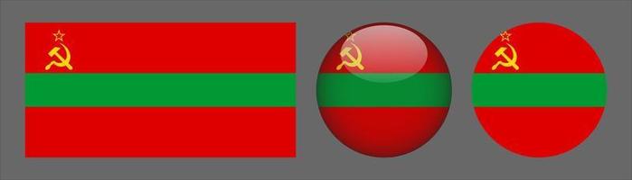 Transnistria flag set collection, relación de tamaño original, redondeado 3d y redondeado plano. vector