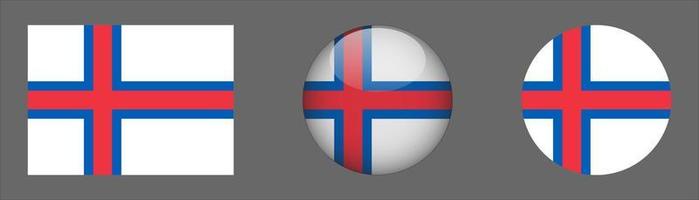 Faroe Islands Flag Set Collection, Original Size Ratio, 3d Rounded and Flat Rounded vector