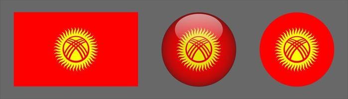 Kyrgyzstan Flag Set Collection, Original Size Ratio, 3d Rounded and Flat Rounded vector