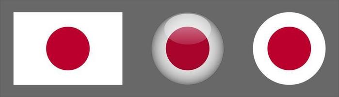 Japan Flag Set Collection, Original Size Ratio, 3d Rounded and Flat Rounded
