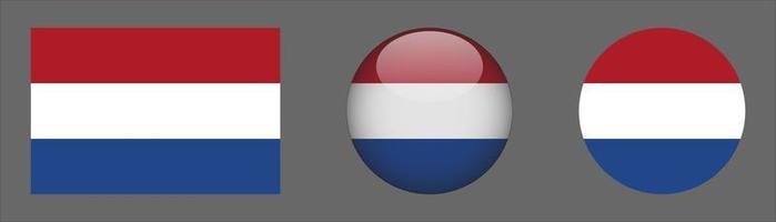 Netherlands Flag Set Collection, Original Size Ratio, 3D Rounded and Flat Rounded. vector