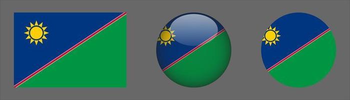 Namibia Flag Set Collection, Original Size Ratio, 3D Rounded and Flat Rounded. vector