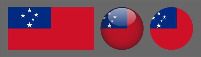 colección de conjunto de bandera de samoa, relación de tamaño original, redondeado 3d y redondeado plano. vector