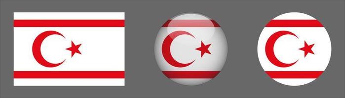 Turkish Republic of Northern Cyprus Flag Set Collection, Original Size Ratio, 3D Rounded, Flat Rounded. vector