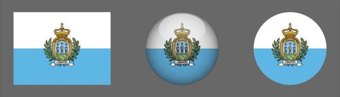 San Marino Flag Set Collection, Original Size Ratio, 3D Rounded and Flat Rounded. vector