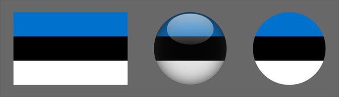 Colección de conjunto de bandera de Estonia, relación de tamaño original, redondeado en 3D y redondeado plano vector