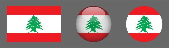 Lebanon Flag Set Collection, Original Size Ratio, 3d Rounded and Flat Rounded vector