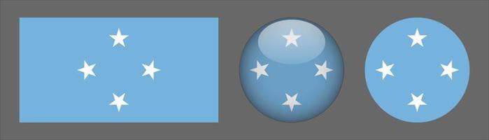 Micronesia Flag Set Collection, Original Size Ratio, 3D Rounded and Flat Rounded. vector