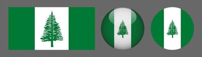 Norfolk Island Flag Set Collection, Original Size Ratio, 3D Rounded and Flat Rounded. vector