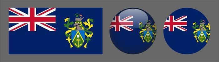 Pitcairn Islands Flag Set Collection, Original Size Ratio, 3D Rounded and Flat Rounded. vector