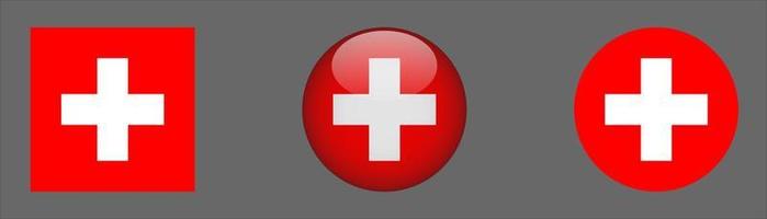 Switzerland Flag Set Collection, Original Size Ratio, 3D Rounded and Flat Rounded. vector