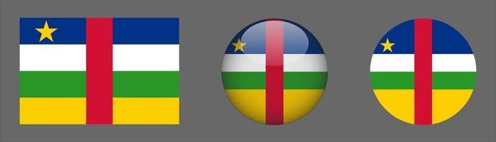 Central African Republic Flag Set Collection, Original Size Ratio, 3d Rounded and Flat Rounded vector