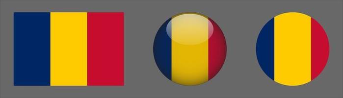 Chad Flag Set Collection, Original Size Ratio, 3d Rounded and Flat Rounded vector