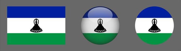 Lesotho Flag Set Collection, Original Size Ratio, 3d Rounded and Flat Rounded vector