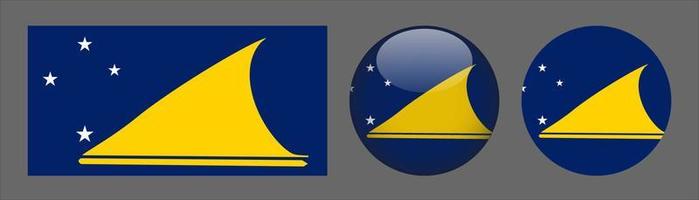 Tokelau Flag Set Collection, Original Size Ratio, 3D Rounded and Flat Rounded. vector