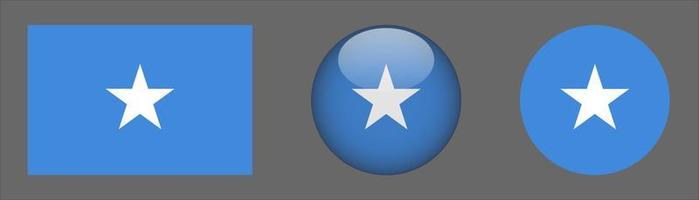 Somalia Flag Set Collection, Original Size Ratio, 3D Rounded and Flat Rounded. vector