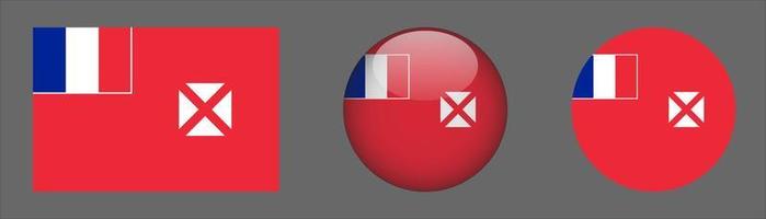 Wallis and Futuna Flag Set Collection, Original Size Ratio, 3D Rounded, Flat Rounded. vector