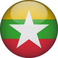 Myanmar 3D Rounded National Flag Button Icon Vector
