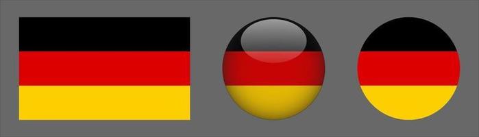 Germany Flag Set Collection, Original Size Ratio, 3d Rounded and Flat Rounded vector