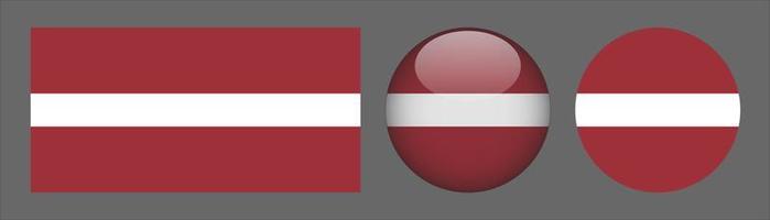 Latvia Flag Set Collection, Original Size Ratio, 3d Rounded and Flat Rounded vector