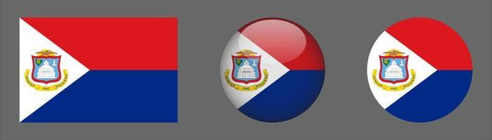 Sint Maarten Flag Set Collection, Original Size Ratio, 3D Rounded and Flat Rounded. vector