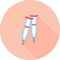 Crutches in circle icon with long shadows. Axillary crutch icon. Vector illustration medical tool for people with disabilities and help after injury. Sign for web page, mobile app, button, logo.