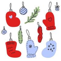 Hand drawn christmas socks and mittens collection. vector