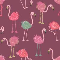 Hand drawn strawberry flamingo seamless pattern. vector