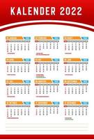 Indonesia 2022 calendar design with holidays Set from January to December vector