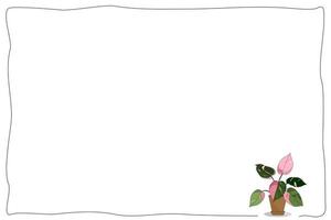 Foto de archivo - pequeña princesa rosa filodendro en una olla marrón sobre fondo de borde de línea negra. estilo natural, sencillo y minimalista. copie el espacio. vector