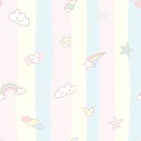 Vector - Abstract seamless pattern of unicorn concept. Cloud, sky, hearts, rainbow. Can be use for any card, postcard, print, paper, wallpaper, fabric.