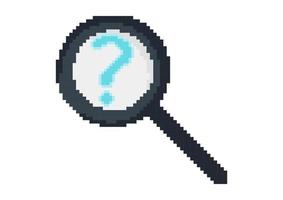 illustration of a magnifying glass and a question mark with pixel theme vector