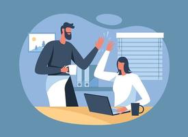 High five office illustration, Office employees doing high five concept vector