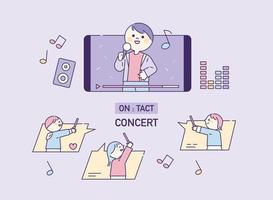 People are enjoying the concert on mobile. vector