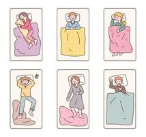 Different postures of sleeping people. vector