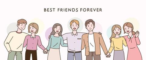 Best friends forever. Many people are shoulder-to-shoulder and holding hands. vector