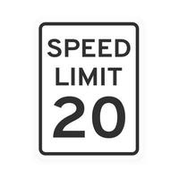 Speed limit 20 road traffic icon sign flat style design vector illustration isolated on white background.