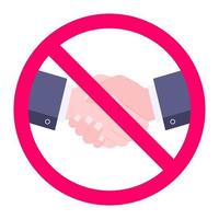 No handshake icon sign with two hands and red forbidden circle vector illustration isolated on white background.