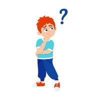 Little boy kid asking question flat style design vector illustration isolated io white background.