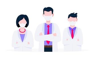 Successful team of medical employee doctors with face masks vector illustration