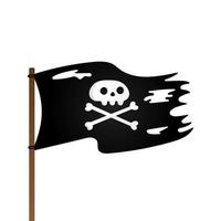 bandera pirata con calavera de jolly rogeras y diseño de estilo plano de huesos cruzados vector